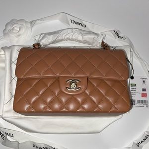 Chanel small caramel classic flap 22S Full Set